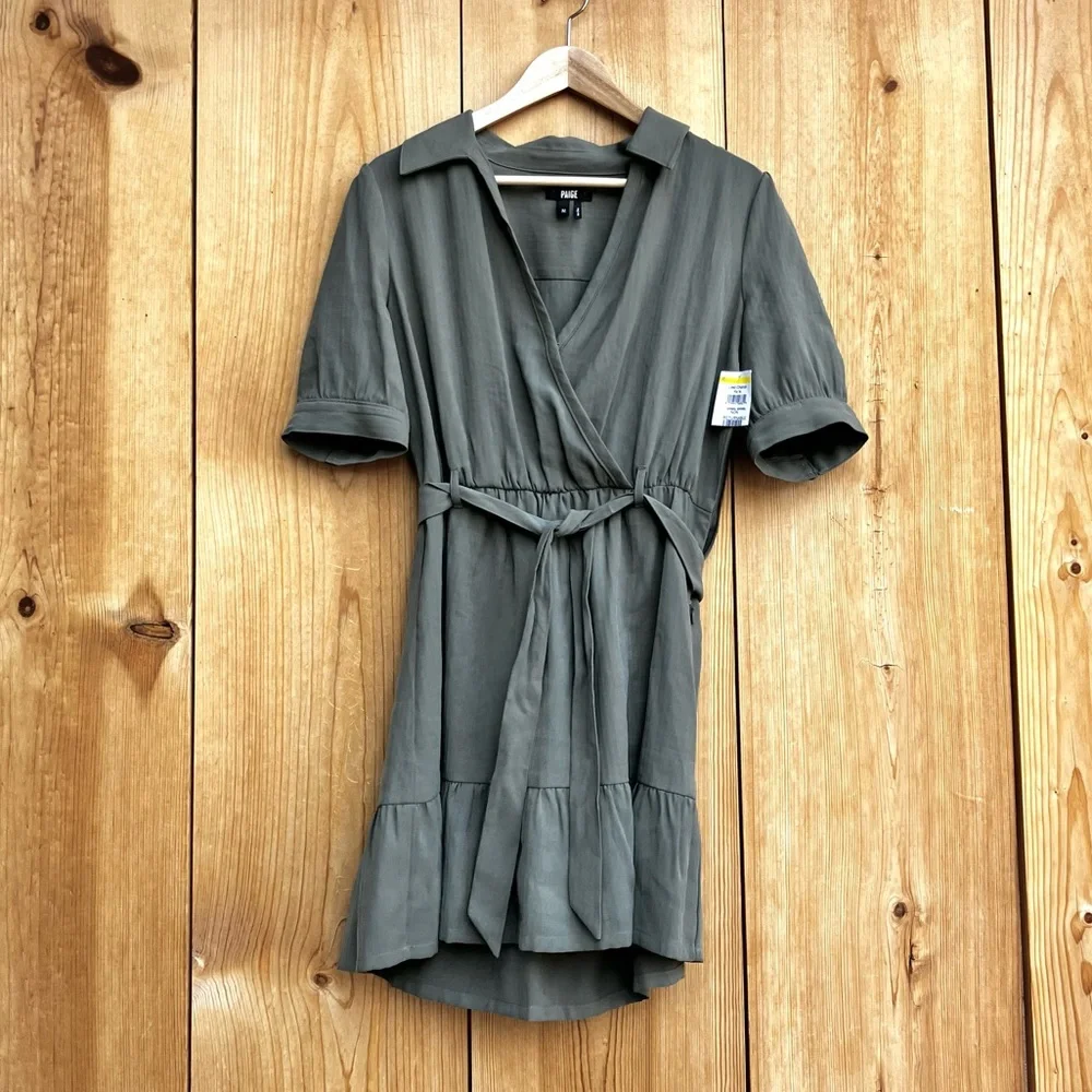 PAIGE Olive Green Short Sleeve Wrap Dress NWT